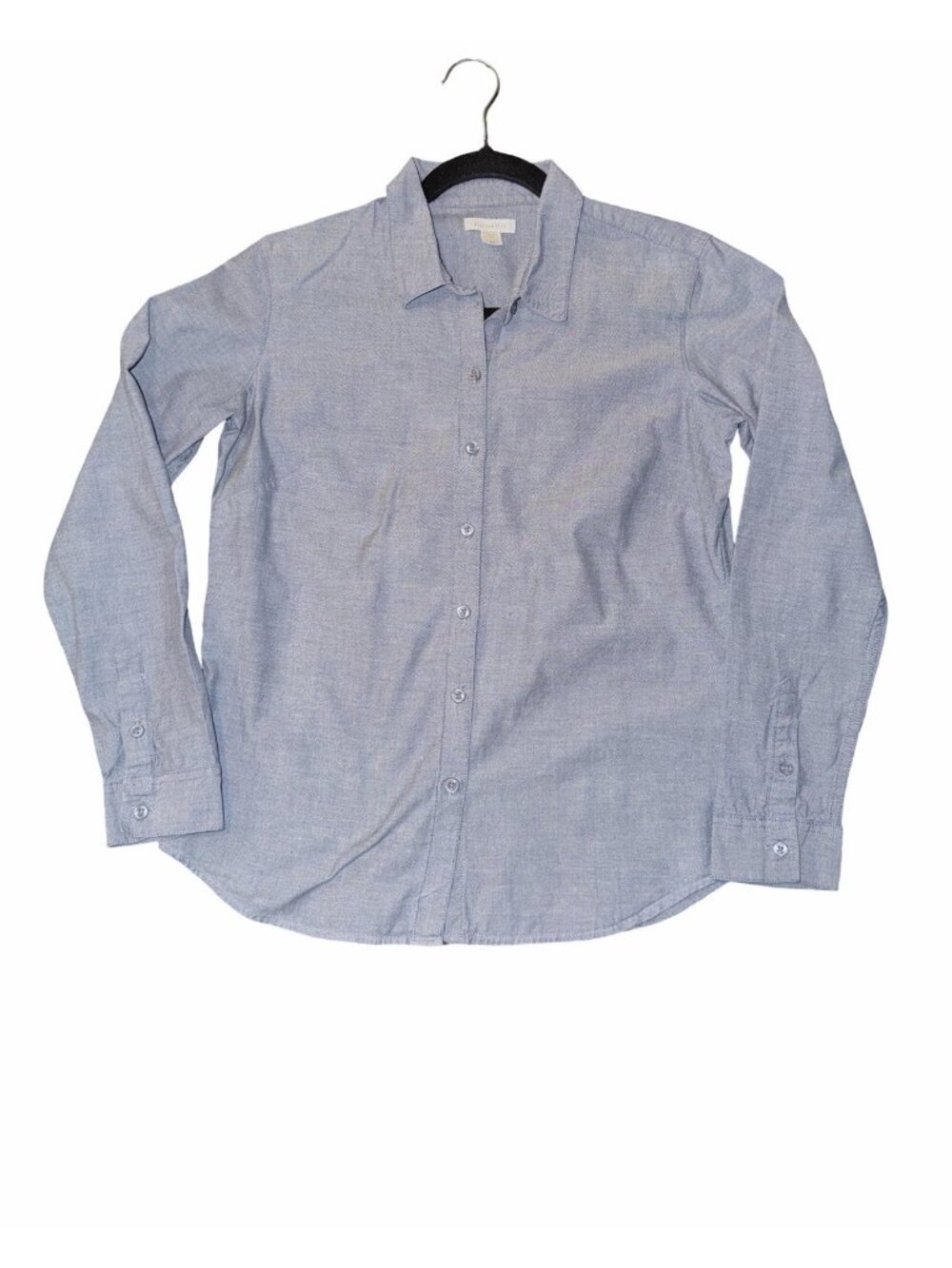 Garnet Hill Women Blue Collar Button Long Sleeve Cotton Tunic Blouse 6 Petite